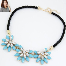 Star Jewelry Wholesale For Women Maxi Necklace 2015 New Design Fashion Gem Flowers Rhinestone Statement Necklaces