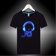 Headphone Funny t shirts for men DJ night club queen Glow in the dark shirt quality cotton brand t shirt hiphop clothes GC917