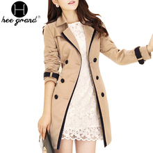 Trench Coat For Women 2015 Fashion Turn-down Collar Double Breasted Contrast Color Long Coats Plus Size Casaco Feminino WWF359