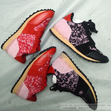 2015 Luxury Brand Valentine Sneakers Black red pink Rivets Shoes Unisex Leisure Men Women Lace Genuine