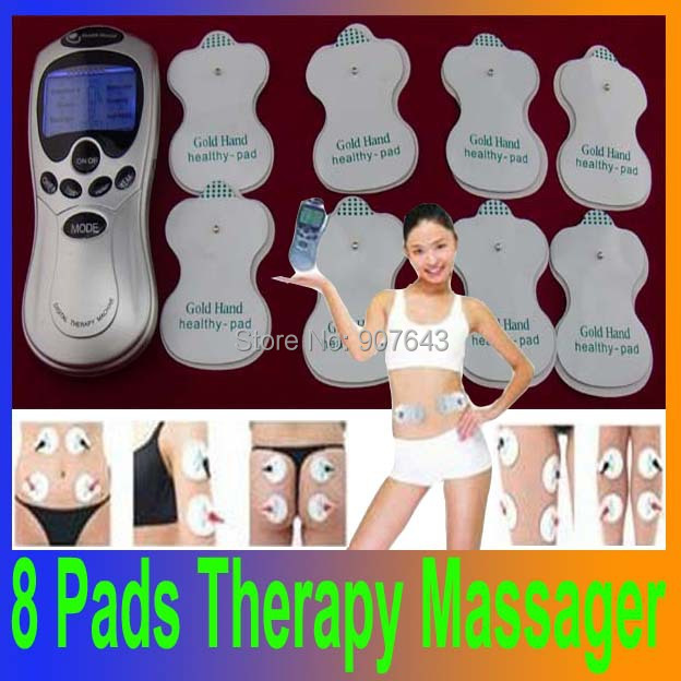 Tens Acupuncture Blue screen electronic Digital Therapy Machine Massager Four fastener Electrod wire 8 pads Health