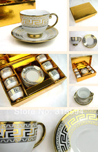 New arrival High quality superwhite porcelain 100CC set of 6 espresso cups saucers in golden metallic