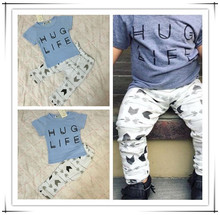 2016 New summer baby boy clothes set cotton Fashion letters printed T-shirt+pants 2pcs Infant clothes newborn baby clothing set