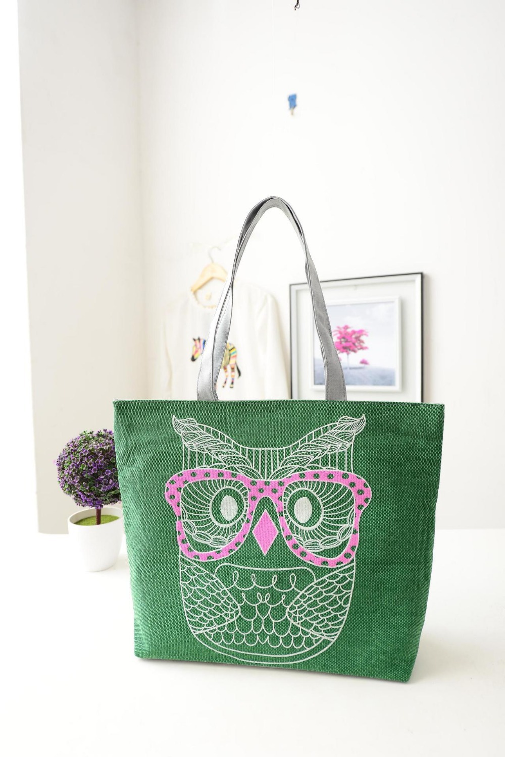 2014 brand designer owl printed women canvas bags large cotton school bag tote wholesale price ...