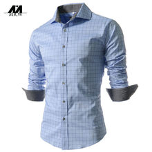2015 New Famous Brand Plaid Shirts Men Long Sleeve Cotton Slim Fit Mens Dress Shirts Casual Camisa Social Men Clothes M-LC134