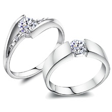 2Pcs 925 Sterling Silver Jewelry CZ Diamond Wedding Rings Women Pair Engagement Ring Men Jewelry bijoux