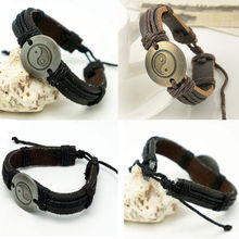 Vintage Men Women Leather Yin and yang Charm Wrap Infinity Bracelet Jewelry Gift