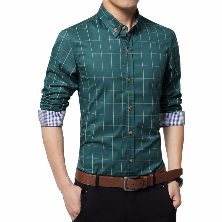 Fashion Plaid Shirt Man Long Sleeve Men Dress Shirts Slim Fit Chemise Homme Business Formal06
