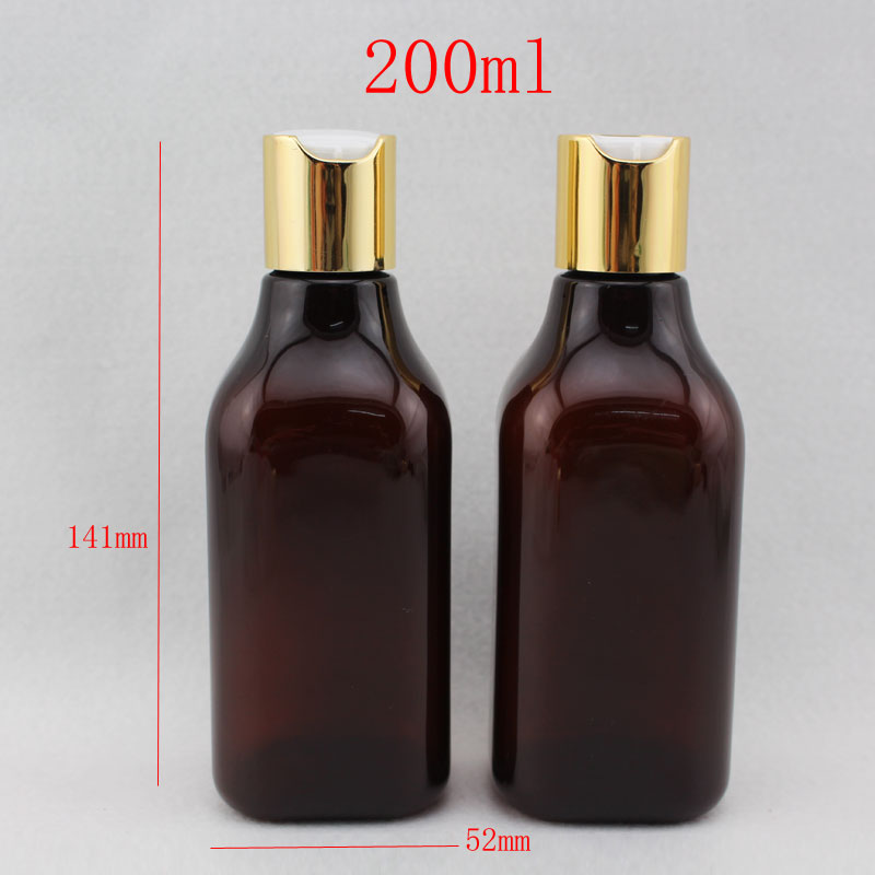 200ml square amber plastic bottles with luxury cap 200cc empty plastic cosmetic packaging lotion container essential oil bottles