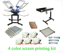 FAST FREE shipping! Hot Big Discount 4 color 4 station silk screen printing kit with flash dryer t-shirt printer stretched frame