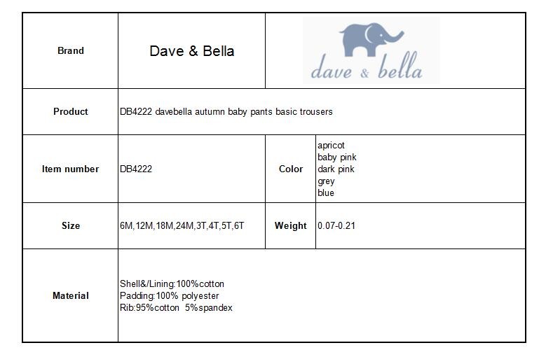 DB4222 davebella autumn baby pants basic trousers