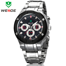 Nueva marca de lujo WEIDE moda Casual para hombre completo fecha de acero inoxidable día Diver reloj del deporte reloj del cuarzo militar a prueba de agua