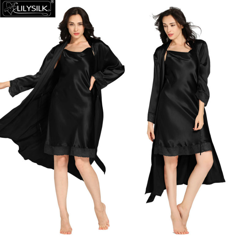 1000-black-22-momme-lace-long-silk-nightgown--dressing-gown-set