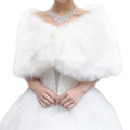 Women Ivory Plush Faux Fur Bridal Wedding Jacket Wrap Shrug Bolero Shawl Cape