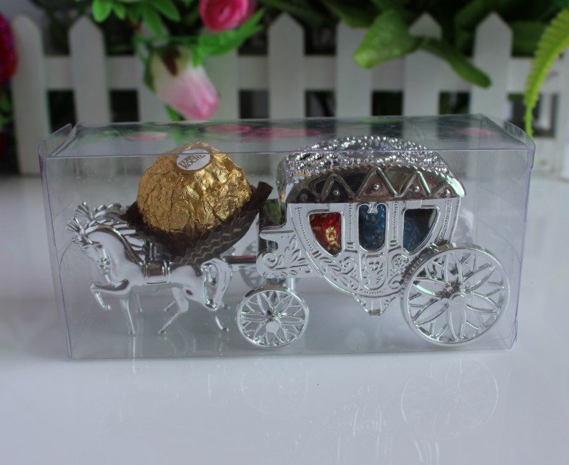 50pcs  High quality Gold and Silver fairy tale carriage Wedding candy box lembrancinha docasamento party gift box