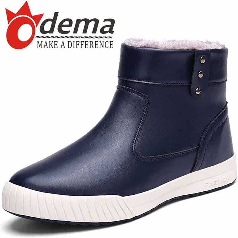 ODEMA New Arrival 2016 Winter Fashion Genuine Leather Snow Boots Warm Plush Fur Boots For Men Men's Slip-on Casual Short Boots