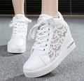6cm High Fashion cutouts lace white canvas shoes hollow floral print breathable platform women casual mesh
