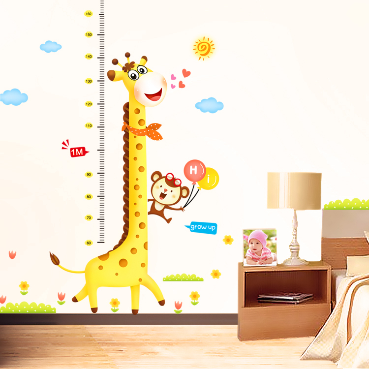 Removable Hand-painted Home Decoration Children Kids kindergarten Bedroom Cartoon Giraffe Height PVC Wall Sticker New