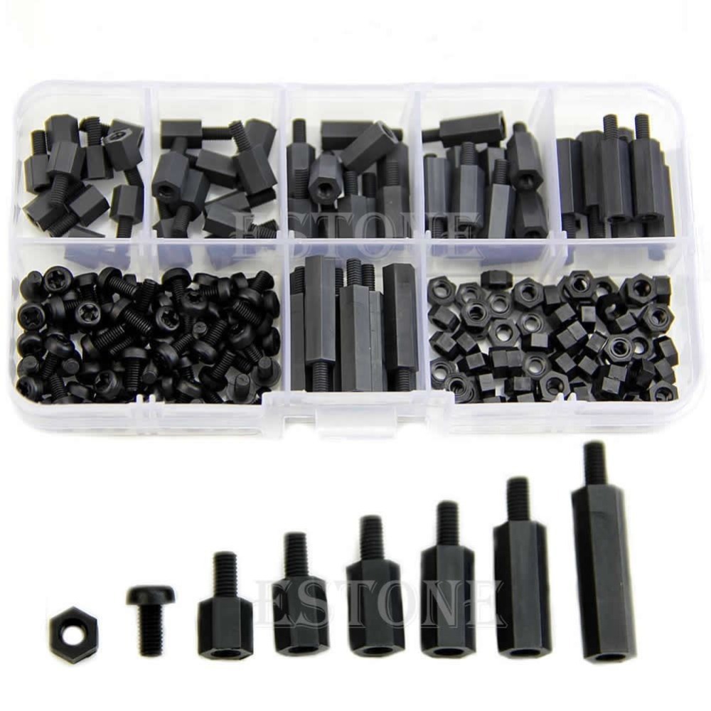 M3 Nylon Black Hex M-F Spacers/ Screws/ Nuts Assorted Kit, Standoff Free shipping-Y103