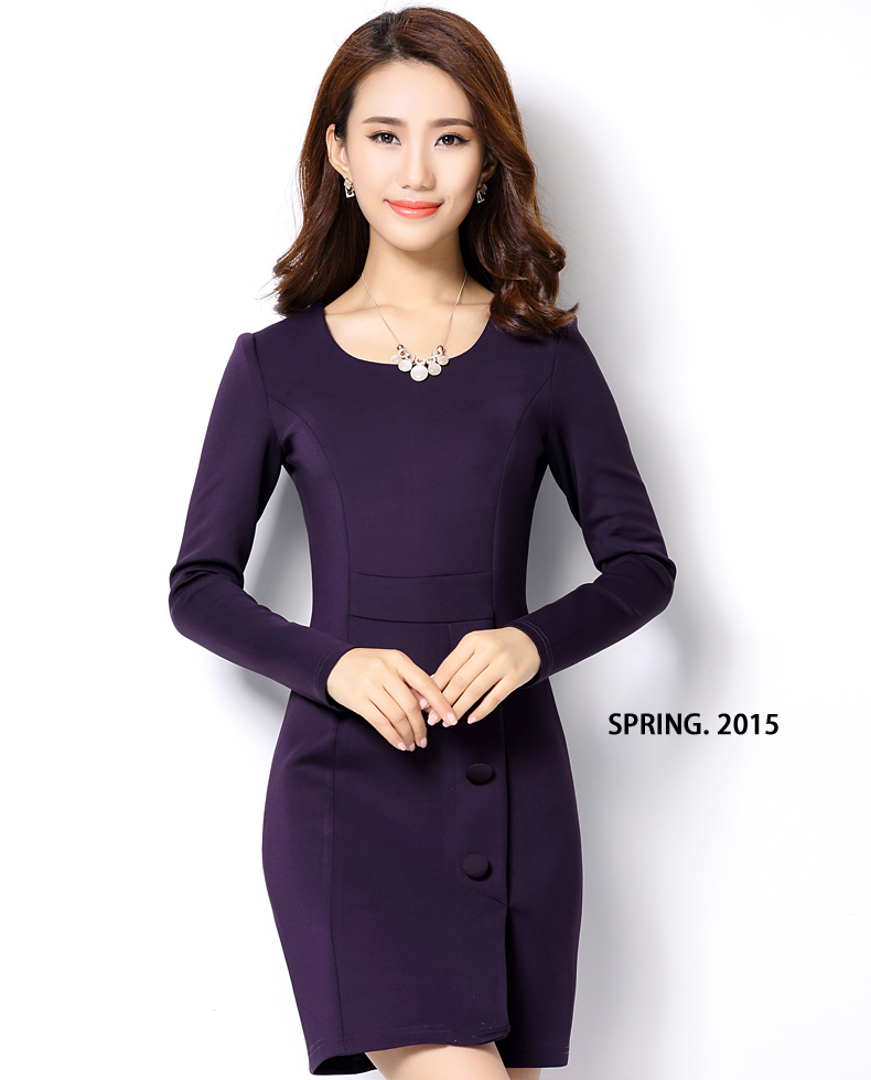 Plus Size New Autumn Women dress Slim Full Sleeve Ol Commuter Accept Waist Dresses Purple Black Wine Red 9047 -12
