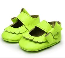 hot Fluorescent green New Genuine Leather Baby Infant Toddler Moccasins Non-slip side bow mary jane summer Soft Moccs Shoes