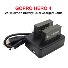 Dual Charger+2X 1400mAh AHDBT 401 AHDBT-401 Rechargeable Batteries gopro accessories Battery Pack for Gopro Hero 4