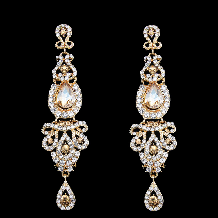 Big Long Gold Earring Gold Plated Wedding Earring for Brides