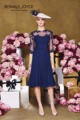 2016 New Arrival Navy Blue Chiffon Lace Applique Half Sleeves A Line Knee Length Formal Mother