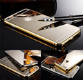 2015 New Luxury Aluminum Metal frame Golden Mirror Acrylic Glass Back Cover Case for iPhone 6
