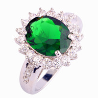 Wholesale Junoesque Women Oval Cut Emerald Quartz & White Sapphire 925 Silver Ring Size 6 7 8 9 10 Free Shipping Noble Jewelry
