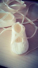 Baby Photography prop white ballet shoes hand colored ribbon shoe