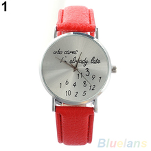 Women Watch Who Cares Faux Leather Band Quartz Date Round Dial Analog Wrist Watch 2LCG