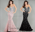 Vestido De Renda 2015 Sensual Pink Black Crystal Mermaid Evening Dresses Crystal Long Prom Gowns W437