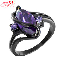 Charming S Amethyst Sapphire Vintage Jewelry Women Wedding Ring Anel Purple CZ Band 14KT Black Gold Filled Bridal Rings RB0047