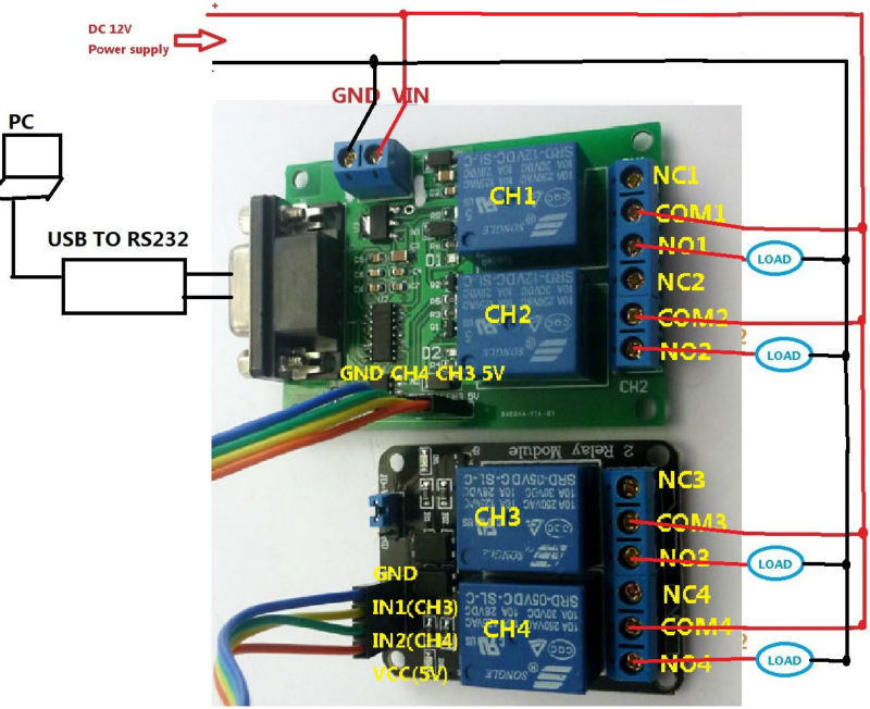 2019 9v 12v 4ch serial port uart rs232 relay remote control kit from12v Remote Control Wiring Diagram #16