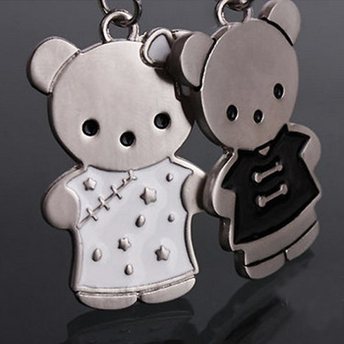 Fashion 1 Pair Cute Lovely Bear Key Ring Chain Keychain Keyfob Couple Lover Keyring