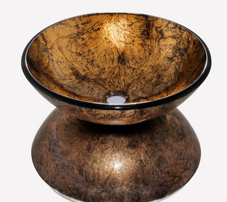 4272 2 Brown Colorful Painting Construction Real Estate Bathroom Round Art Washbasin Tempered Glass Vessel Sink