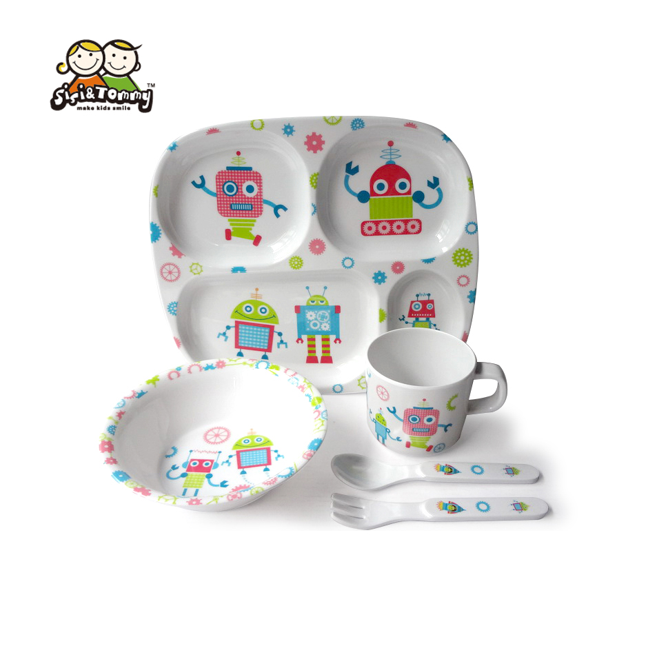 5pcs Baby Melamine Dinnerware Set Character font b Feeding b font Set Include 4 divided Plate