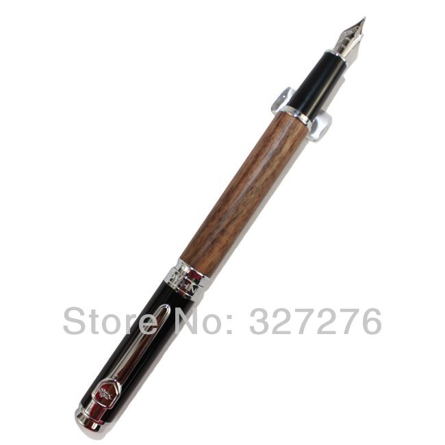 Noble Jinhao 8802 Brown wood M nib fountain pen with black cap