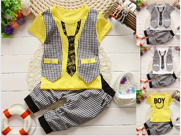 2015 Fashion Baby Boy Spring Clothes Gentleman Suit Toddler Boys Clothing Set short Sleeve T shirt