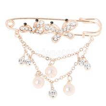 Rhinestone Metal font b Kilt b font Pin Pearl Butterfly Brooch Large Safety Pin Gold