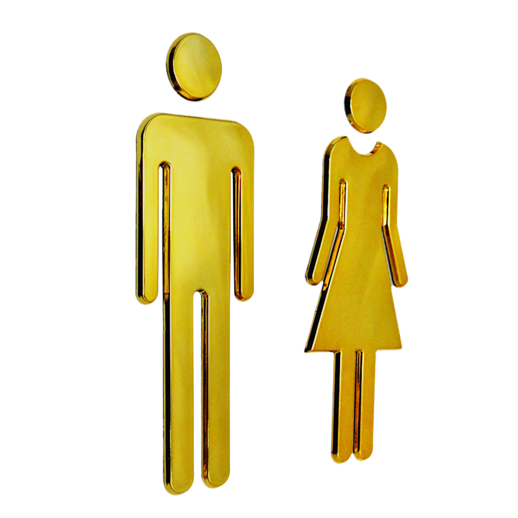 Pair of Female&Man WC Toilet Wall Door Signs Poster Stickers Adhesive Golden 