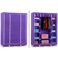 1Pc HOME FURNITURE STORAGE TRIPLE MULTIPLE CANVAS WARDROBE WITH HANGING RAIL PURPLE