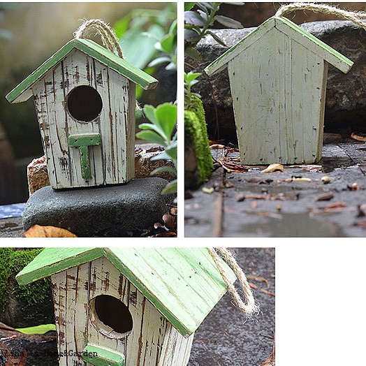 Hanging Small Distressed Solid Wood Handmade Decorative Bird House