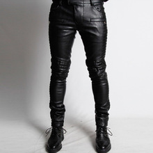 jeans male black Men’s Italy Fashion skinny jeans PU leather Slim fit Biker Pants designer jeans men high quality Trousers