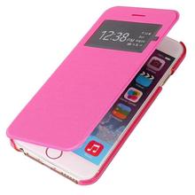 Free Shipping Flip Leather Skin Hard Back View Window Mobile Phone Accessories Case for iPhone 6