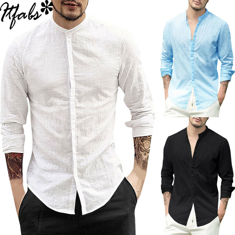 Zantt Mens V Neck Linen Fleece Color Block Long Sleeve Basic Shirts