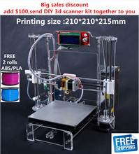 High Precision reprap prusa i3 3d printer DIY kit full acrylic frame support multi material 2 rolls filament for free