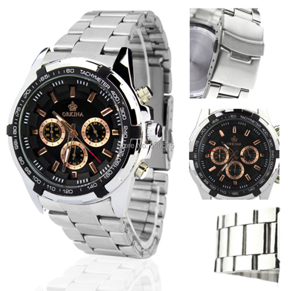 Orkina Men's Miyota JS20 Quartz Movement Black Chronograph Dial Silver Color Stainless Steel Fashion Hot Wrist Watch | ORK0051