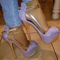 Lavender Thin High Heel Closed Toe Platforms Straps Gold 14cm High Heel Stilettos Fashion 2015 Design